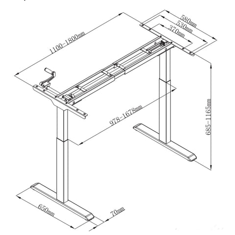 CrankDesk - Simple, Sit-Stand, Manuel Desk (Frame only)