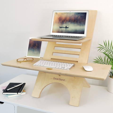 Standing Desk Sit Stand DeskStand Original DeskStand compact with Anti fatigue foam mat wood