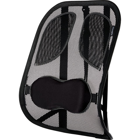 DeskStand Fellowes Mesh back support in use on office chair, supporting spine alignment and promoting correct posture during seated work.