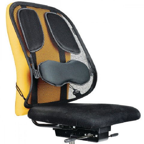 DeskStand Fellowes Mesh back support in use on office chair, supporting spine alignment and promoting correct posture during seated work.