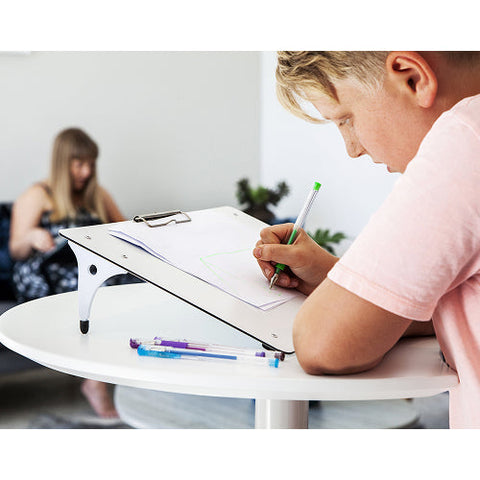 Kids Slant Sketch Board Whiteboard with a child's drawing of a colorful ice cream cone on a white background