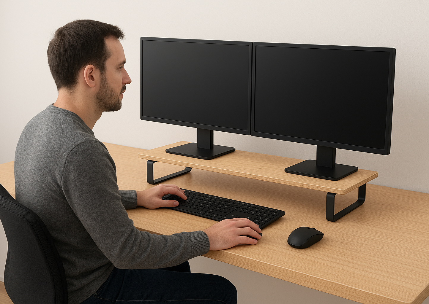 Table Shelf – Ergonomic Dual Monitor Riser or Laptop Stand - Natural Birch