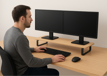 Table Shelf – Ergonomic Dual Monitor Riser or Laptop Stand - Natural Birch