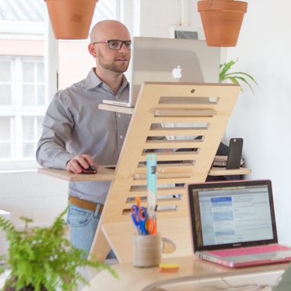 Standing Desk Sit Stand DeskStand Original DeskStand compact with Anti fatigue foam mat wood
