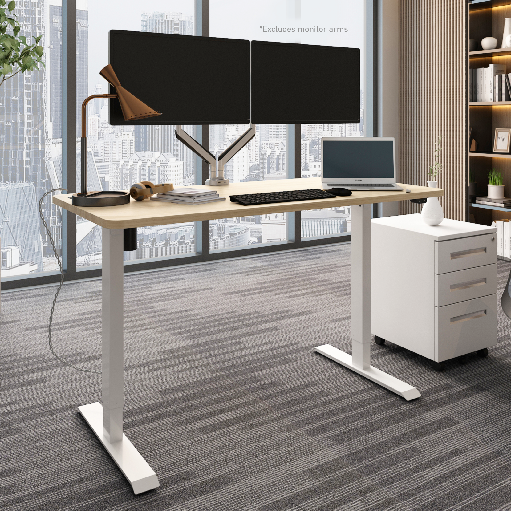 NeoDesk - The Simple, Electric, Sit-Stand Desk NATURAL ON WHITE